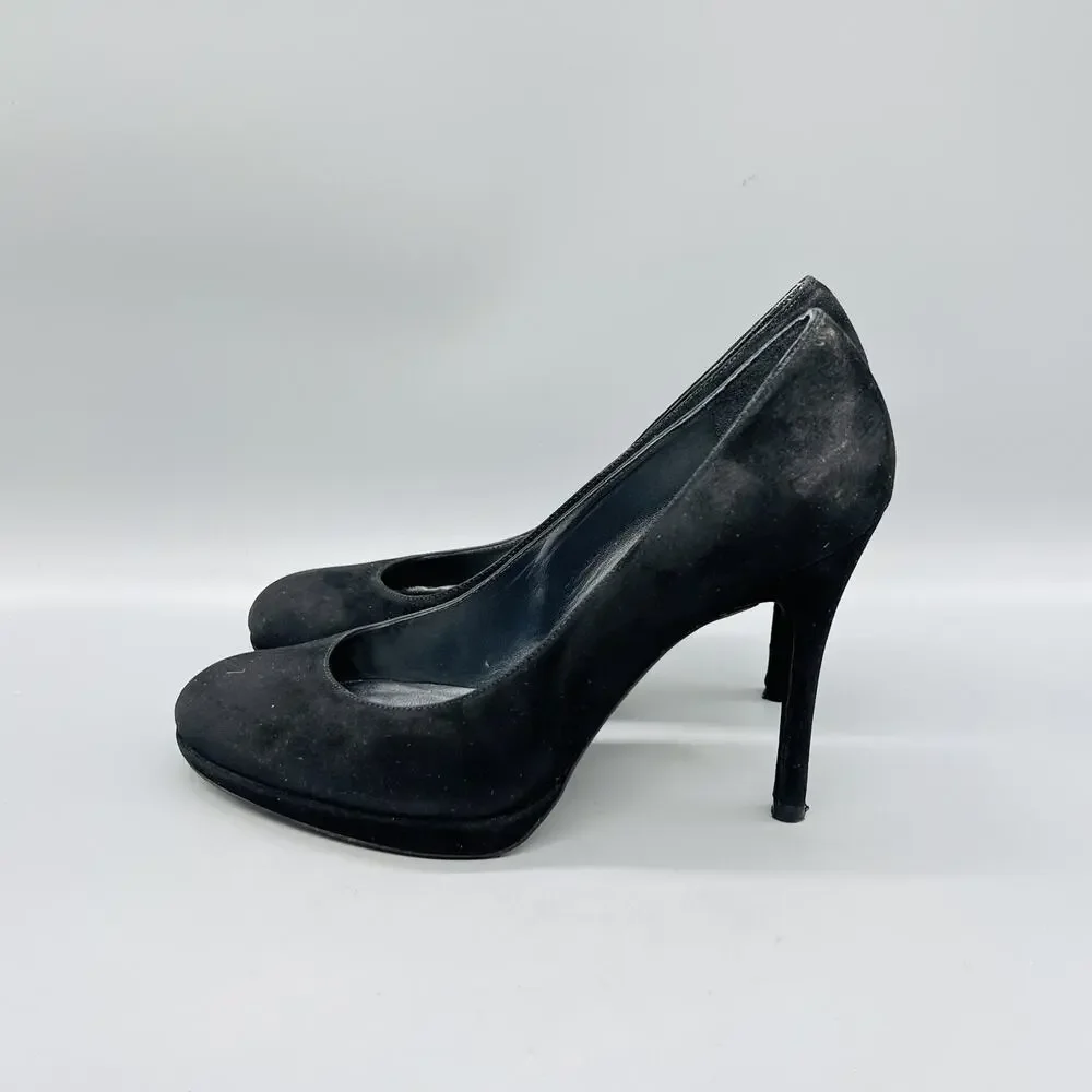 Stuart Weitzman Shoes Womens 8.5 Black Suede Platform Round Toe Stiletto Pumps
